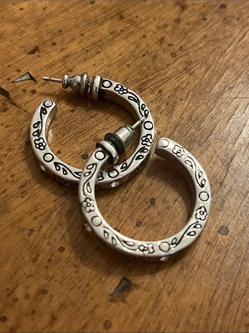 Brighton Heart Center Hoops Silver Flower Scroll Retired Post Earrings
